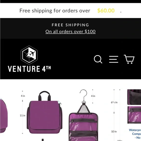 Venture 4th hanging travel toiletry bag, purple. - Picture 11 of 13